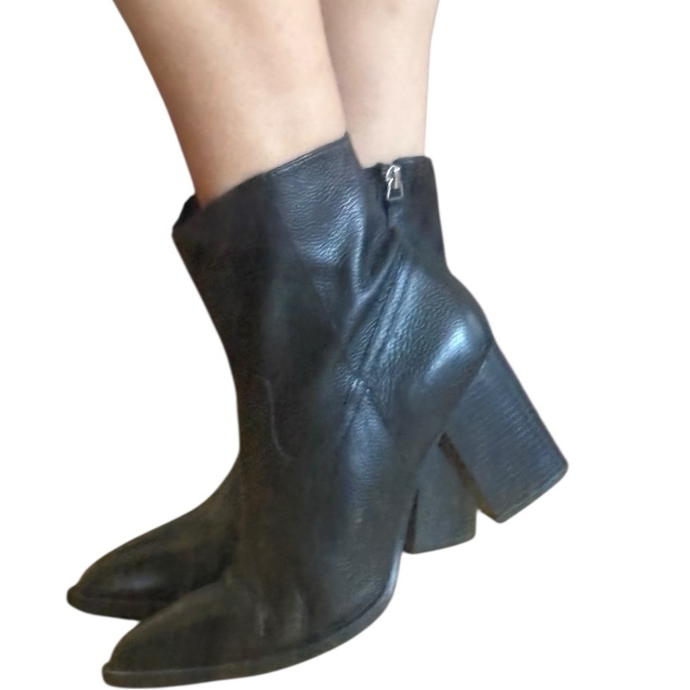 Mango Black Leather Western Ankle Boots Size 9.5